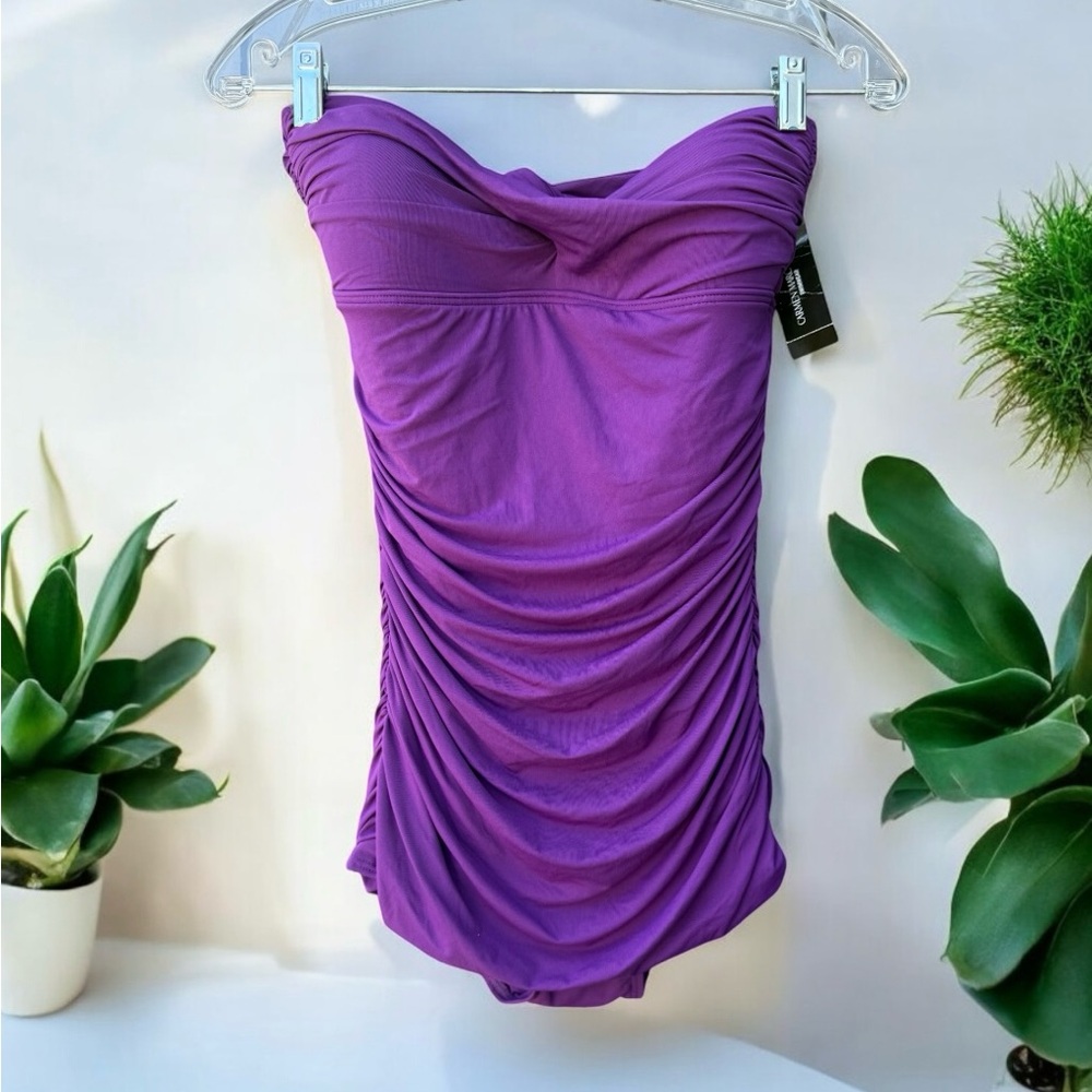 Carmen Marc Valvo NWT Purple One Piece Swimsuit Size 10 - Picture 2 of 3